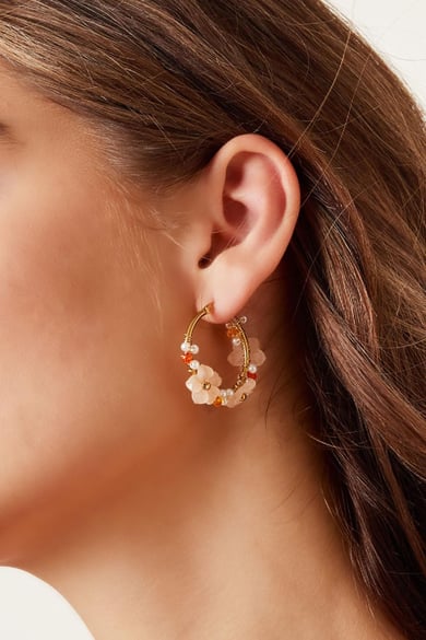 Boucles d'oreilles fleurs avec perles - doré/blanc Acier inoxydable h5 Image2